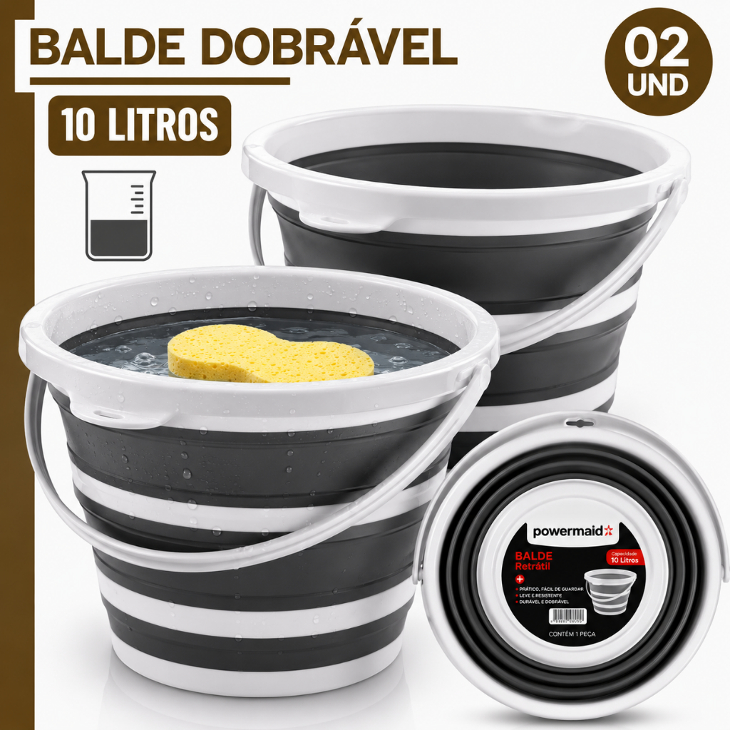 Balde Dobrável Retrátil 2/1 Unidade 10 Litros Silicone Dobrável Com Alça Lavanderia Multiuso Cozinha