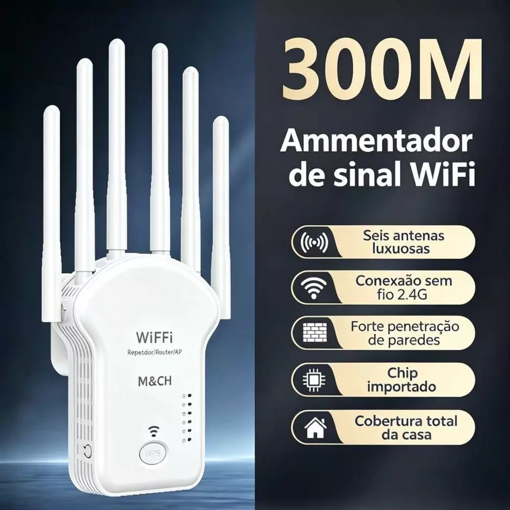 Repetidor Wifi 1200m 6 Antenas 3 in 1 functios 2.4g Roteador Amplificador De Sinal e Modem 300MBPS