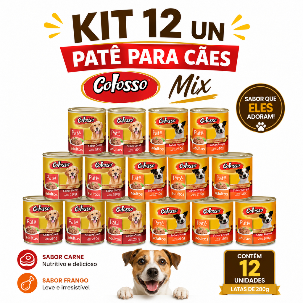 Kit 12 Un - Pate para Cães Colosso Mix 280g