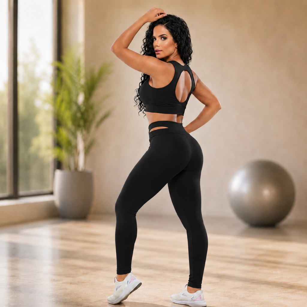 Conjunto Fitness Feminino Academia Calça Legging Zero Transparência Top com Bojo