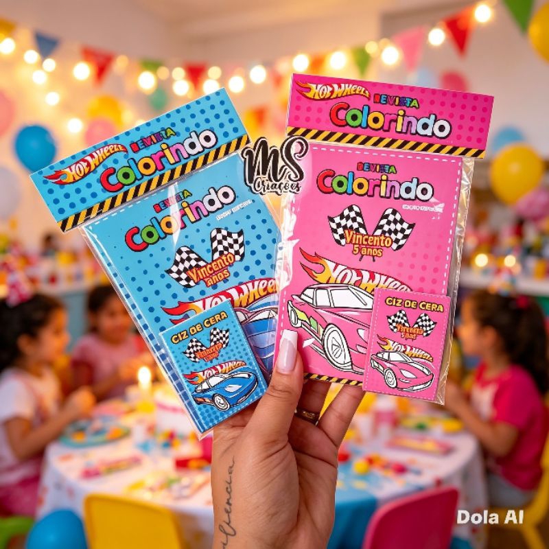 Kit Colorir Festa Hot Wheels |10x15cm | Revista + Giz | Lembrancinhas Aniversário Personalizadas