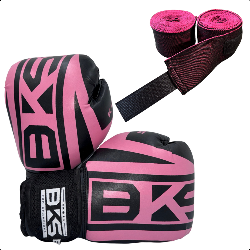 Luva De Boxe Treino Muay Thai Profissional Kickboxing + Bandagem 3m Elástica