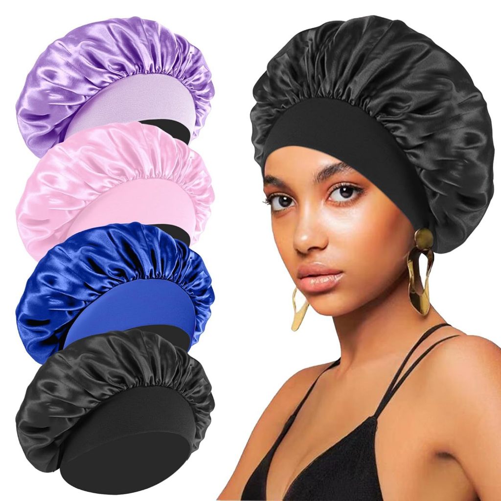 Kit3 Satin Anti-Frizz Cap with Wide Band For Sleeping Bath