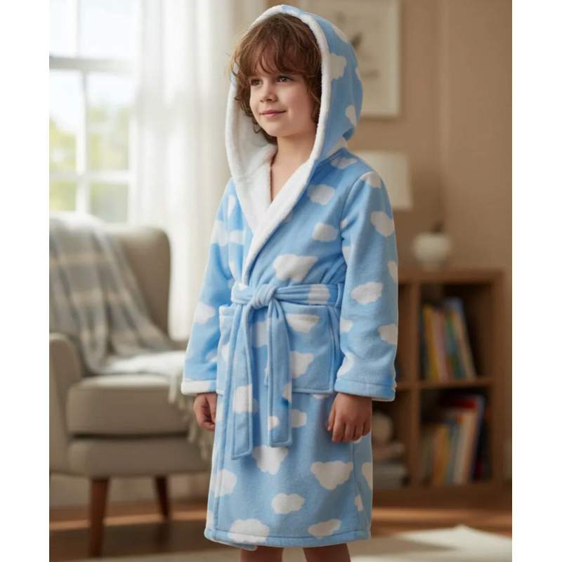 Roupão Infantil Microfibra com Capuz e Sherpa Bem Quentinho e Macio para Crianças de 3 a 6 Anos