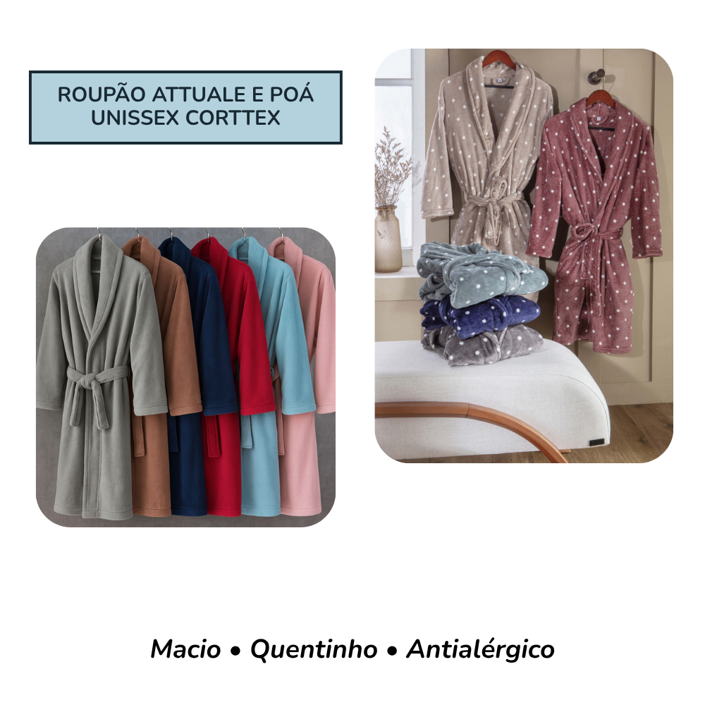 Roupão Microfibra Corttex Attuale e Poá Unissex Adulto Macio e Antialérgico