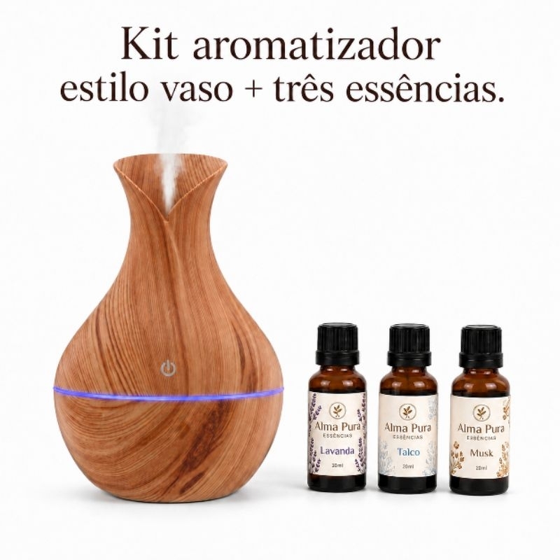Umidificador Estilo Vaso e Aromatizador De Ar Com 3 Essências Hidrossolúveis + 2 Refis
