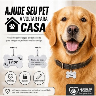Placa de Identificação Pet Plaquinha Pingente personalizada Cachorro Gato