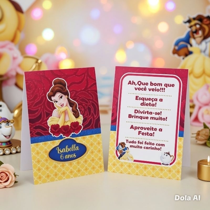 Kit Plaquinha de Agradecimento Bela e a Fera - Centro de Mesa - Personalizado - Lembrancinha - Aniversário - Decoração