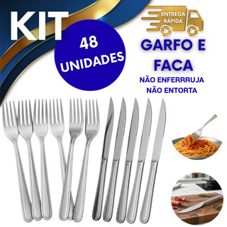 JOGO GARFO FACA MESA POSTA 48 PEÇAS RESTAURANTE COZINHA TALHER INOX COMPLEMENTO MARMITA VIAGEM
