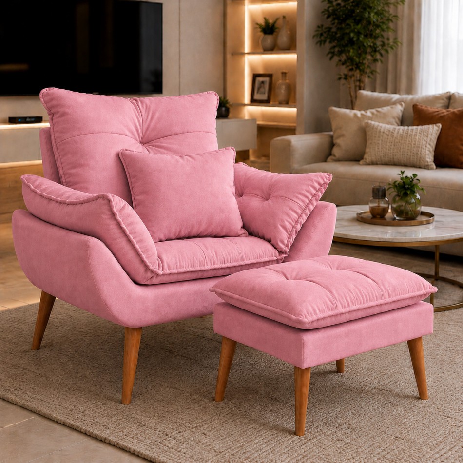 Poltrona Puff + Almofada Kit Completo Quarto de Bebê Sala Decoração Tecido Suede Fibra de Silicone