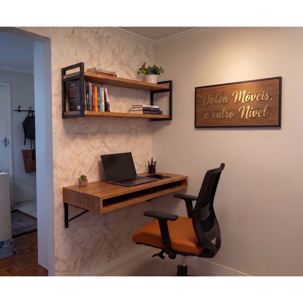 Kit industrial home office, kit de prateleira industrial e 1 mesa Nicho estudo