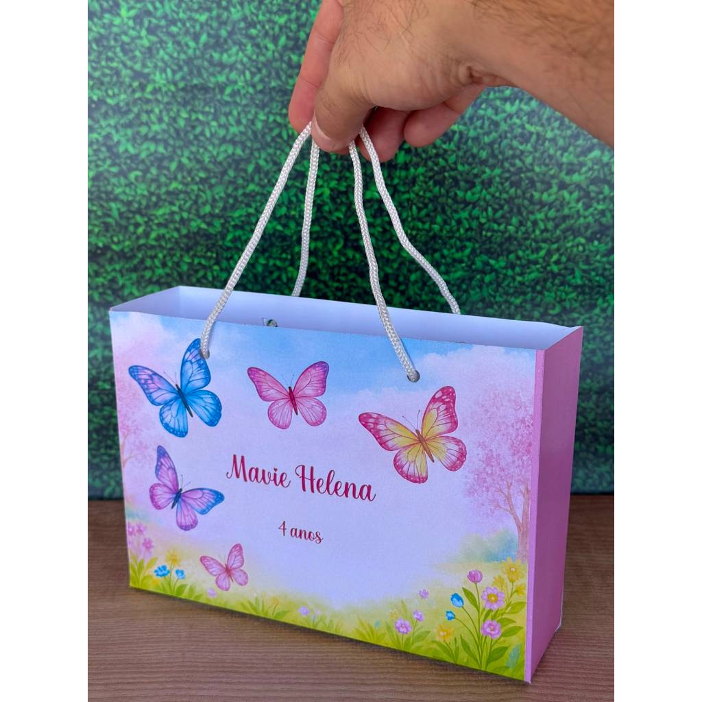 Sacolinha Surpresa G Jardim das Borboletas Personalizada com nome Festa Infantil Chá Aniversário Lembrancinhas