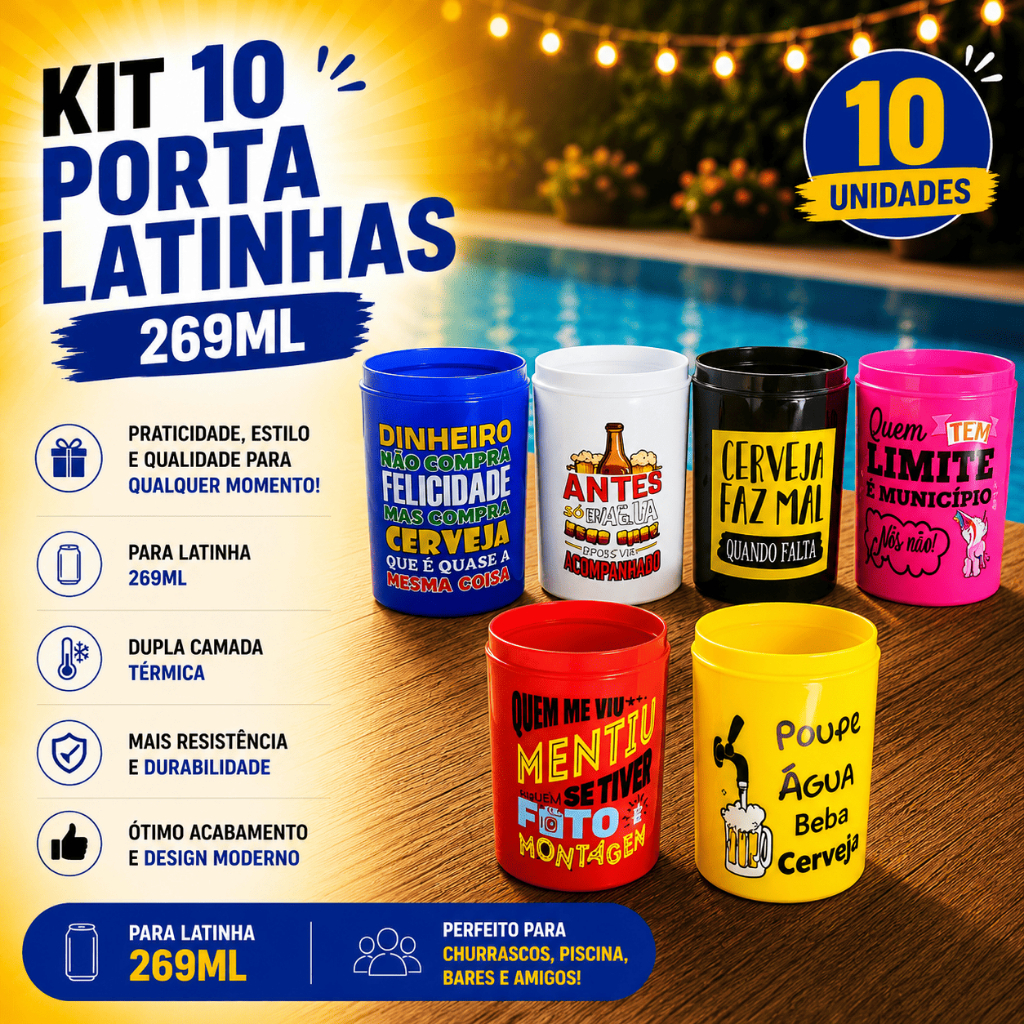 Kit 10 Porta Lata Palito 269ml Suporte  Cerveja Térmico Marcas Personalizados