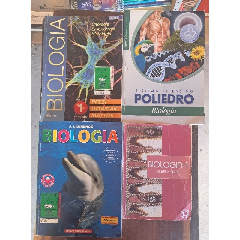 KIT 04 LIVROS DIVERSOS USADOS ANTIGOS BIOLOGIA  ENSINO MÉDIO 2º grau poliedro , FTD , César & Cezar e outros