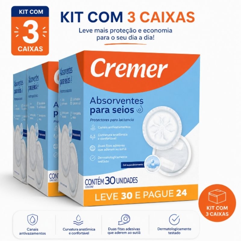 Kit 90 und de Absorvente Descartavéis Para Seios Toque Suave Cremer