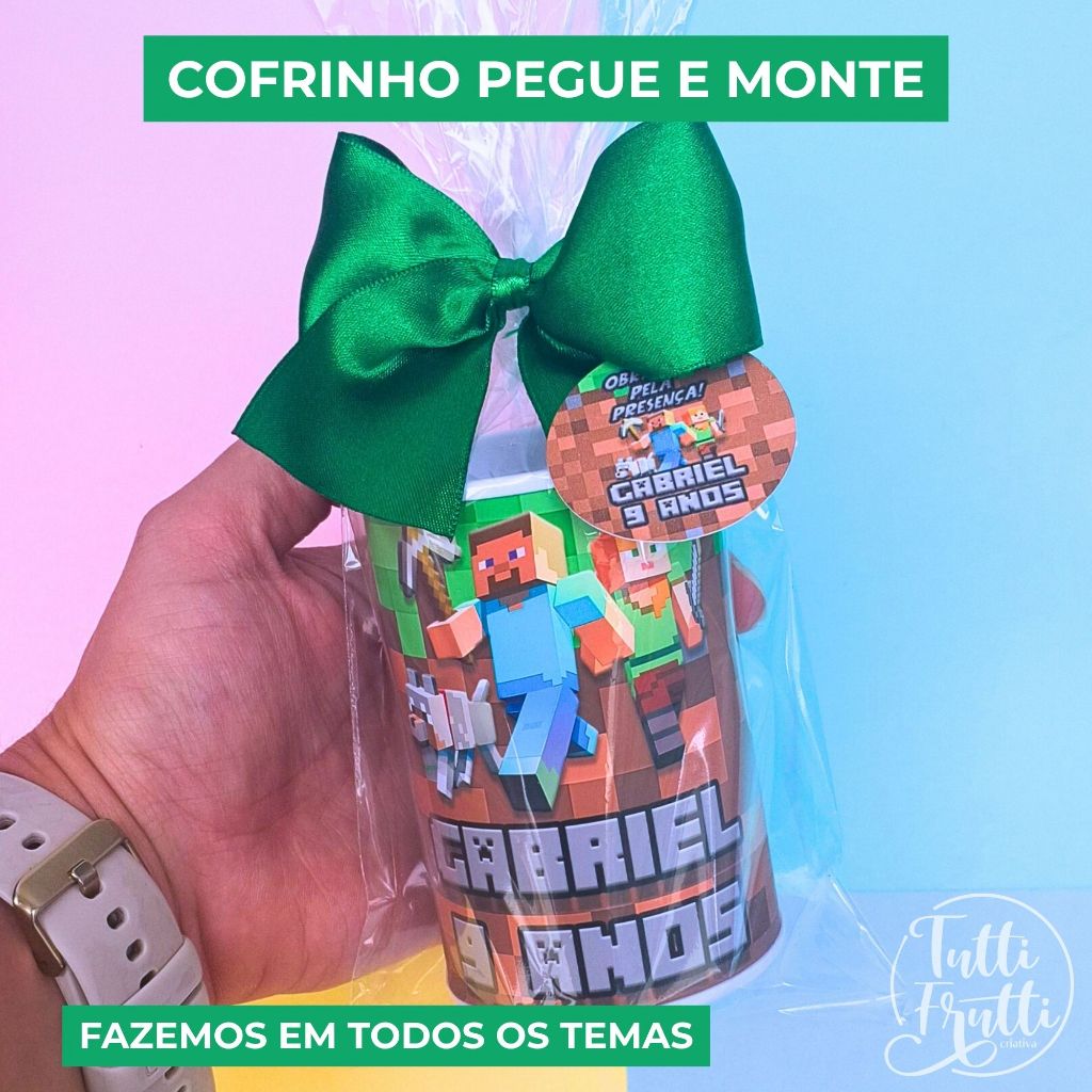 Cofrinho PEGUE E MONTE Personalizado MINECRAFT  | Lembrancinha Aniversário Infantil | Fazemos Todos os temas