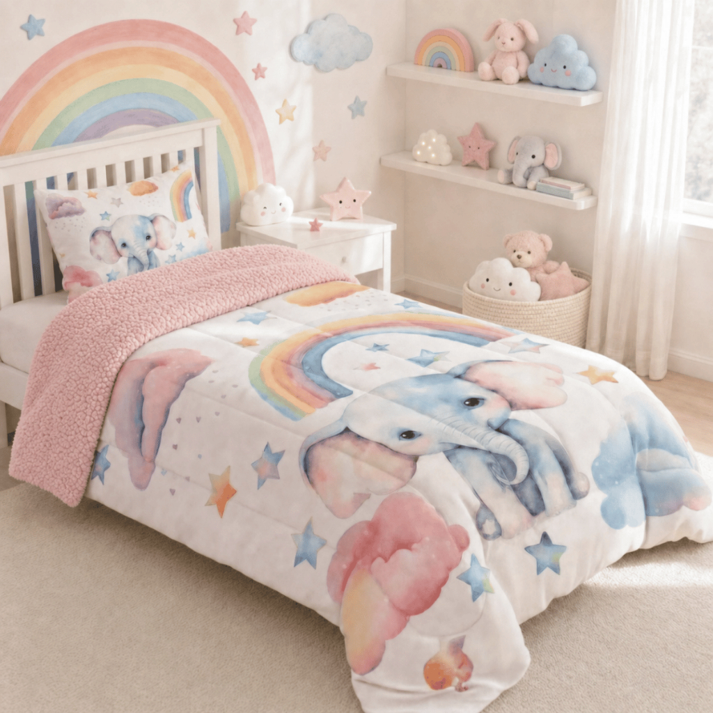 Edredom Estampado Solteiro 2PC Para Meninas Sherpa Lã de Carneiro Grosso Encorpado Premium