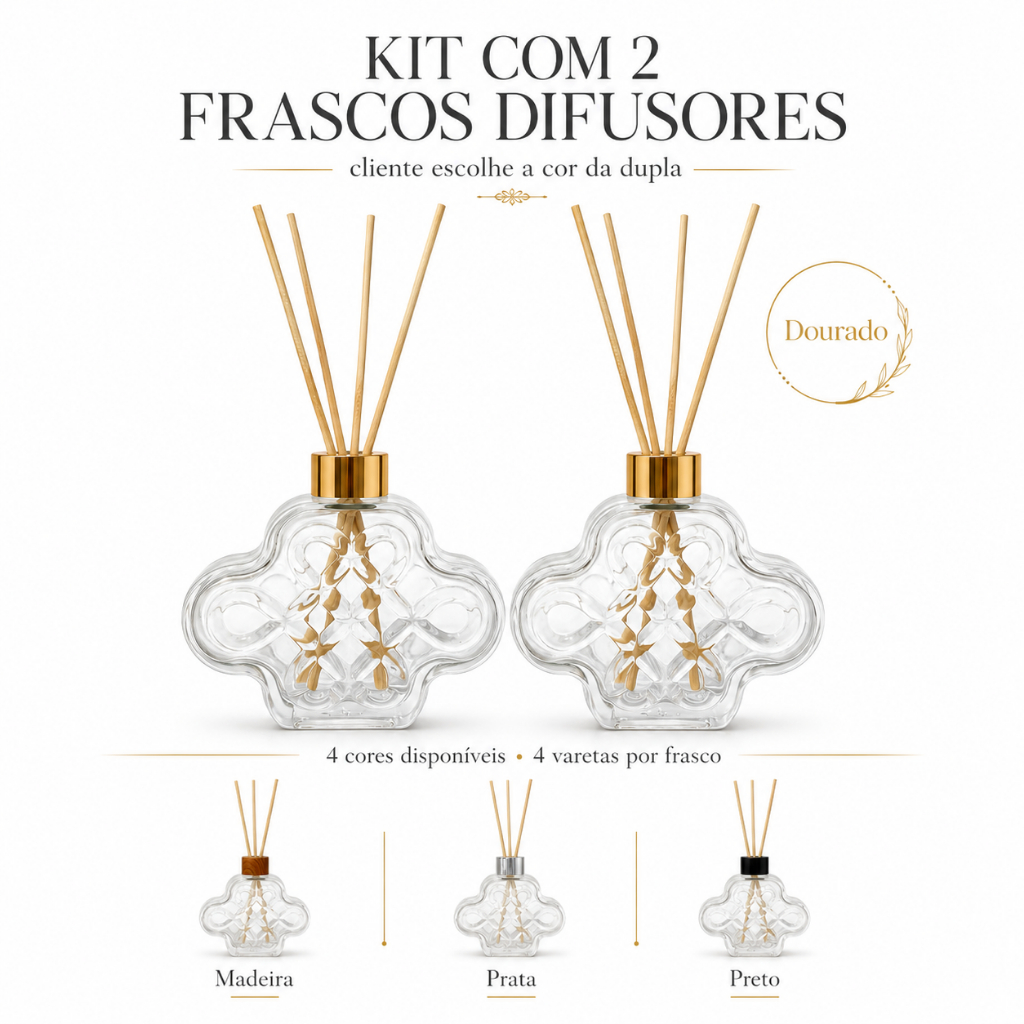 Kit 2 Frascos Difusor De Ambiente 250ml Vidro Com 8 Varetas Aromatizador Lembrancinha Revenda Lavabo