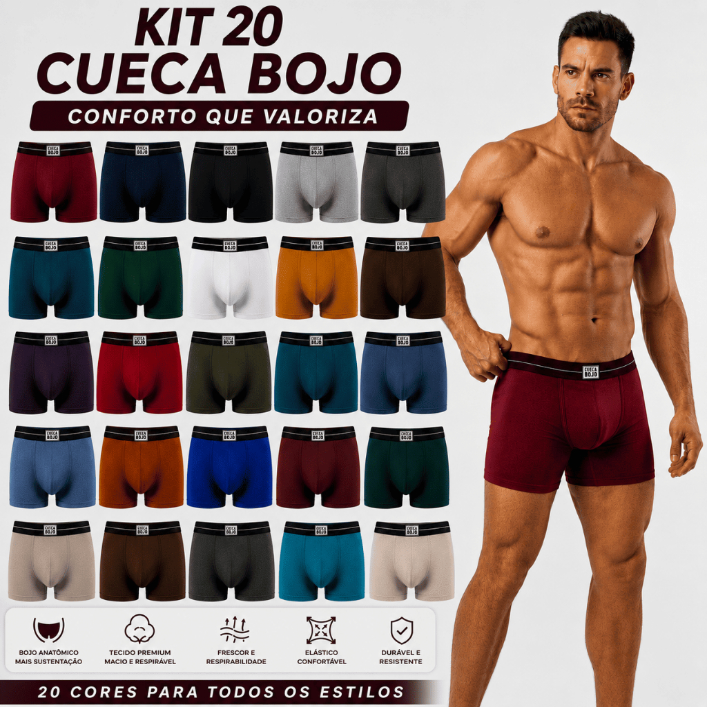 Kit 20 Cuecas Bojo Premium Leve para casa 20 cuecas em cores variadas, confeccionadas em tecido premium com bojo anatômi