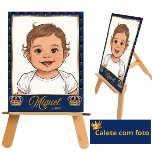 Mini cavalete com foto personalizada - lembrancinha, centro de mesa, realeza, pequeno príncipe