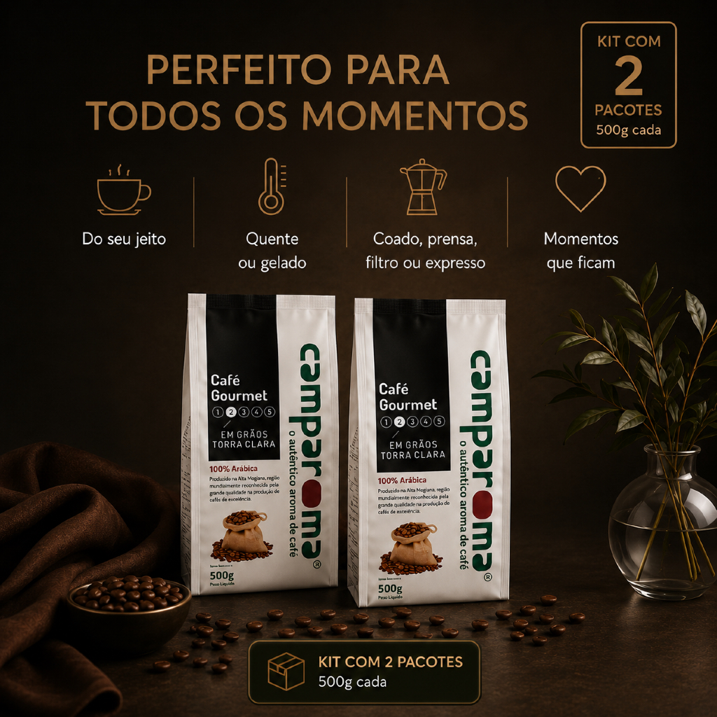 Kit 2 Pacotes Café Gourmet Camparoma Em Grãos 500g