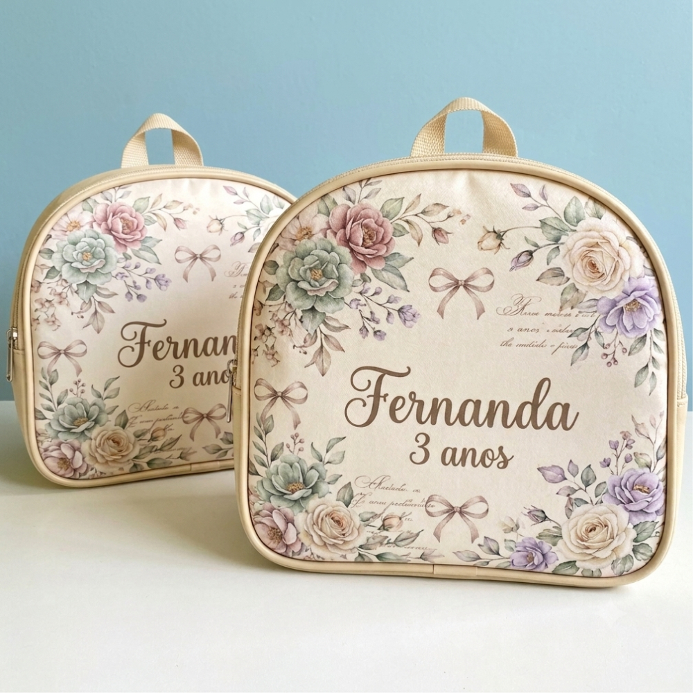 16 Mochilinhas lembrancinhas personalizadas no tema Floral, personalizamos vários temas para aniversários e brindes