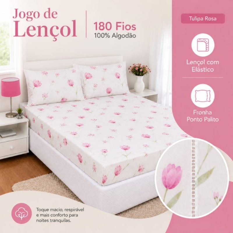 Jogo de Lençol Percal 180 Fios 100% Algodão – Todos os Tamanhos