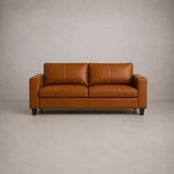 Sofá 3 Lugares 2,06m Sala Estar Recepção Couro Legítimo Conhaque Madeira Eucalipto Retrô Classic
