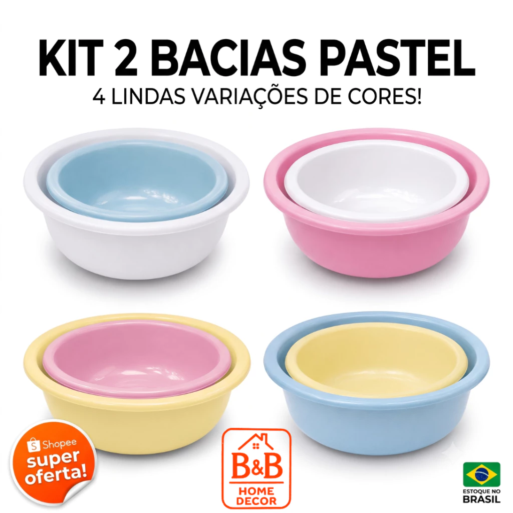 Kit 2 Bacias Plásticas Caneladas Reforçadas Multiuso para Cozinha Lavanderia Casa BPA Free
