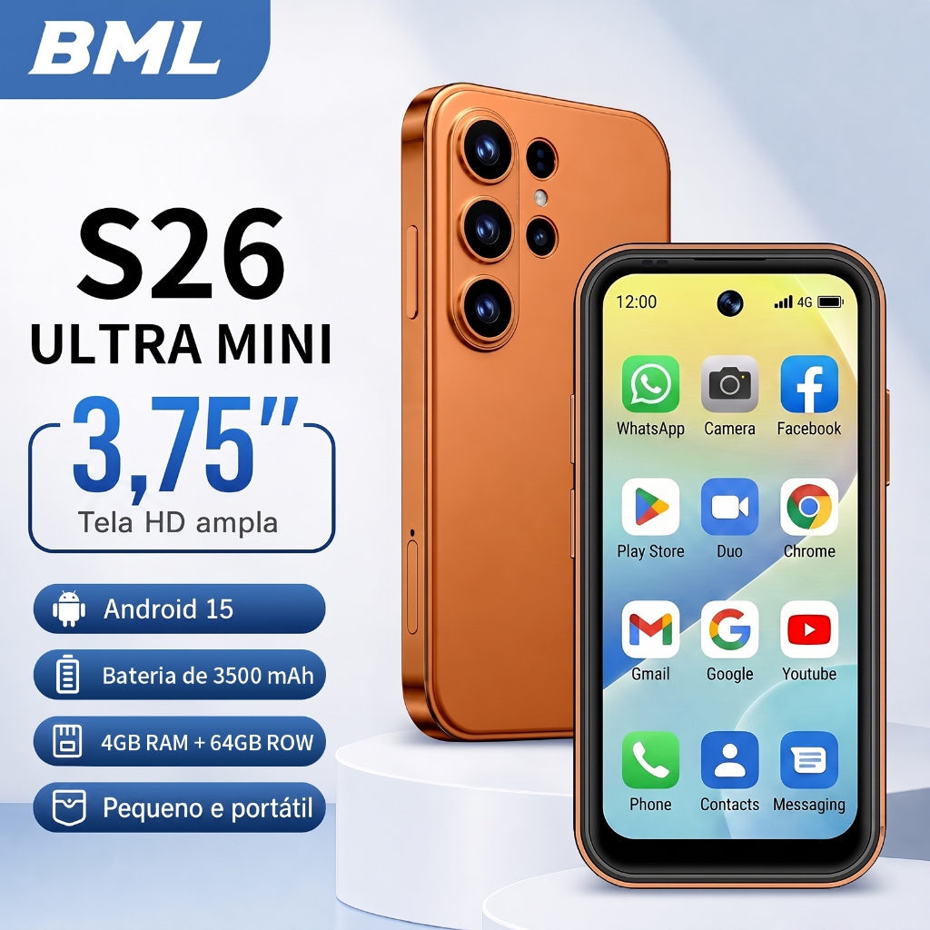 Smartphone S26 Ultra Mini 64GB 4GB RAM, Tela 3.73" Câmera 48MP, 5G Android 10, Bateria 3500mAh