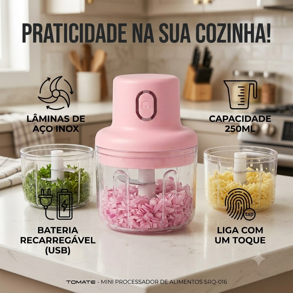 Processador de Alimentos Elétrico Portátil 250ml Recarregável USB Mini Triturador SRQ-016
