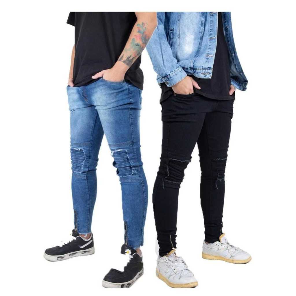 Calça Jeans Masculina Preta/Clara Super Skinny Promoção Festa Balada ESTONADA SUPER OFERTA