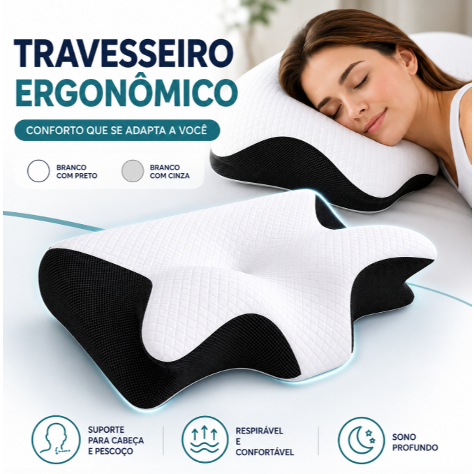 Travesseiro Ortopédico Ergonômico para Coluna Cervical