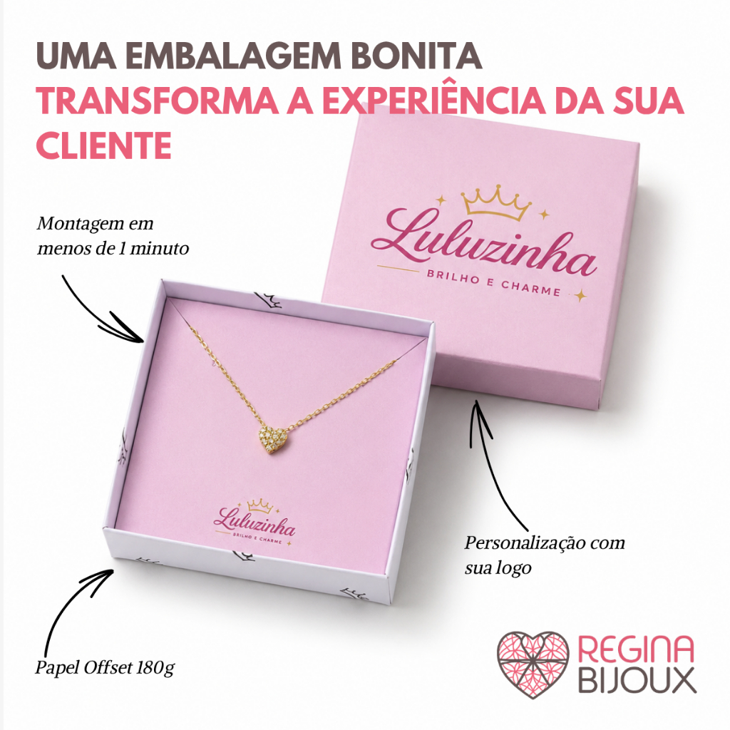 20uni Caixinha Personalizada com Sua Logo para Joias e Semijoias | Berço Incluso 8x8x2 Offset 180g Elegance