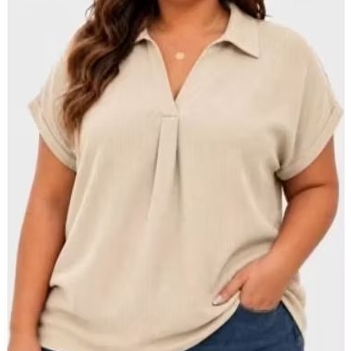 CAMISA BLUSA FEMININA PLUS SEZI DE TECIDO DUNA CANELADO