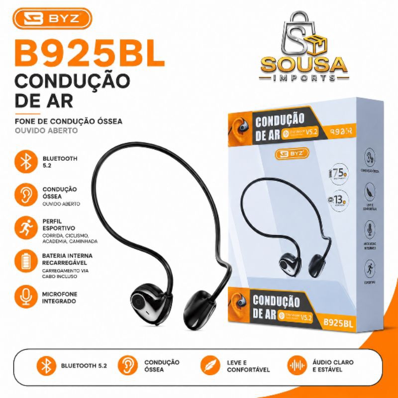 Fone Sem Fio Conducao Ossea Bluetooth Vermelho 5.2 BYZ B925BL Corrida