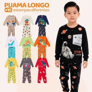 Kit Sortido 10 Peças Pijama Infantil Menino Manga Longa (5 Camisetas + 5 Calças) Tamanho …
