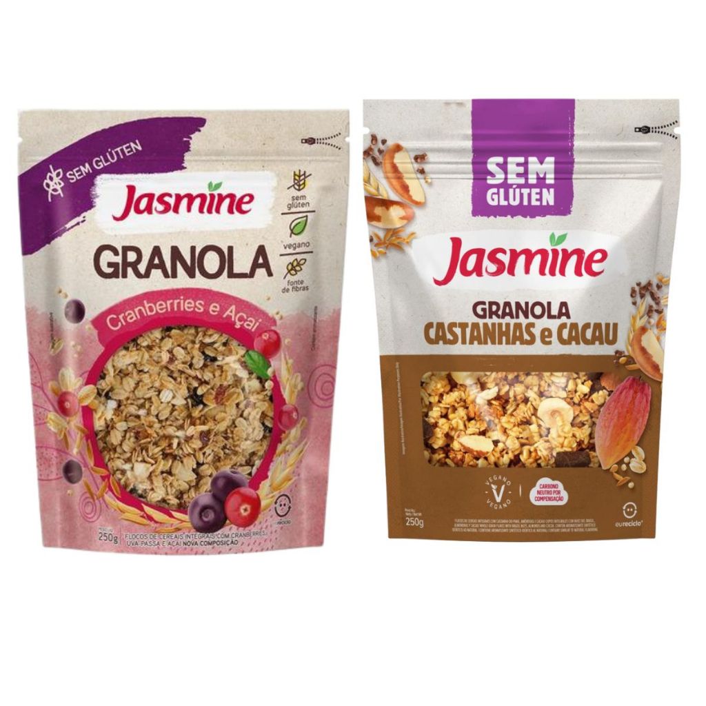 Kit Granola Jasmine Cranberry e Açaí + Castanhas e Cacau Sem Glúten 250g