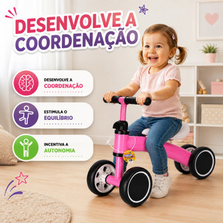 Triciclo Infantil De Equilíbrio Brinquedo Mini Bicicletinha Para Bebês Sem Pedal - Cor Rosa