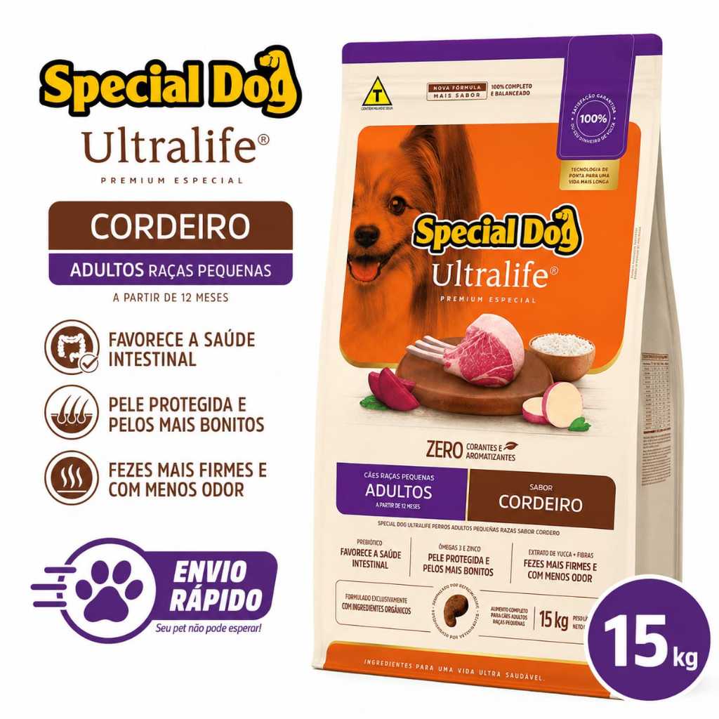 Ração Premium Special Dog Ultralife Adultos Raças Pequenas Cordeiro 15kg