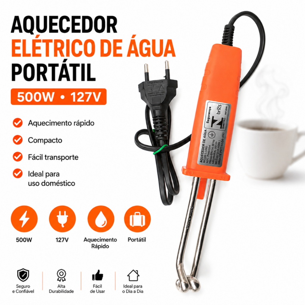 Aquecedor Elétrico De Água Portátil Ebulidor 500W 127V