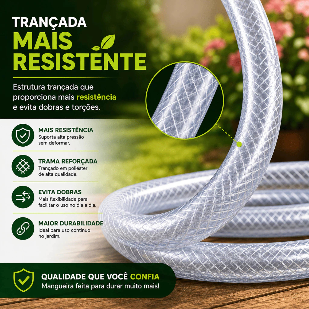 Mangueira de jardim reforçada trançada 20 metros transparente cristal flexível com engate e esguicho durável 3/8 — imagem 2 de 2
