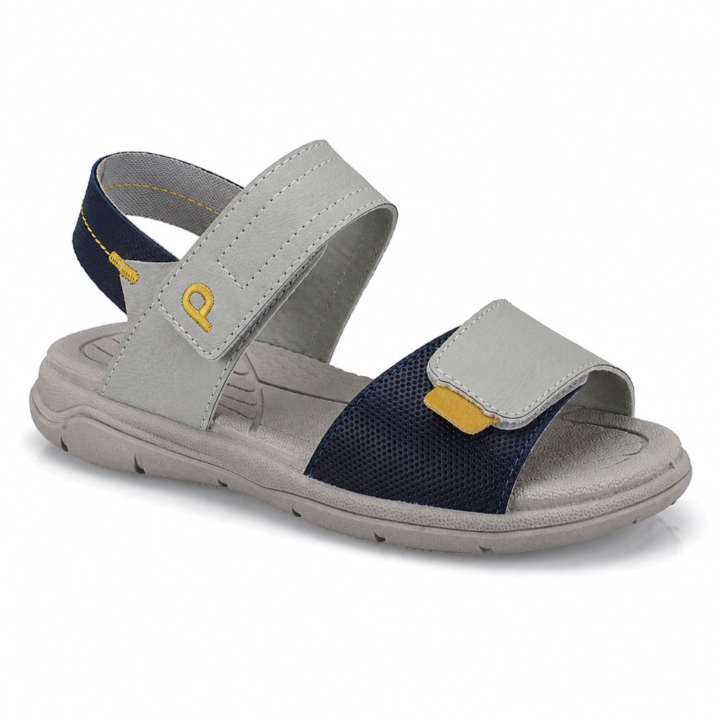 Papete Infantil Menino Pequito Sandália Fecho Duplo Ajustável Macia Verão Cinza 4214