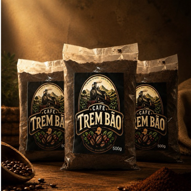 Kit 3 pct 500gr Torrado e Moído sabor intenso encorpado direto do Sul de Minas Café Trem Bão