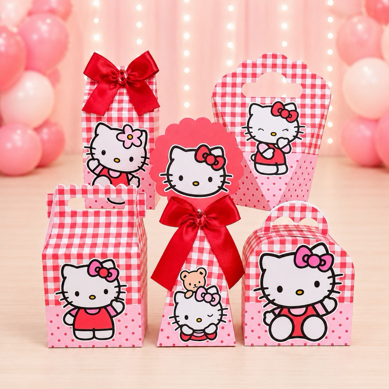 Kit Festa Hello Kitty Vermelha Caixinhas para festa infantis lembrancinhas de aniversario mimos decoração personalizados