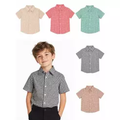 Camisa Infantil Menino Social Xadrez Manga Curta Festa Junina São João Viscolinho