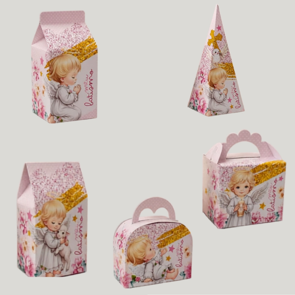 CAIXINHAS PERSONALIZADOS PEGUE E MONTE BATIZADO MENINA ROSA  LEMBRANCINHAS FESTAS