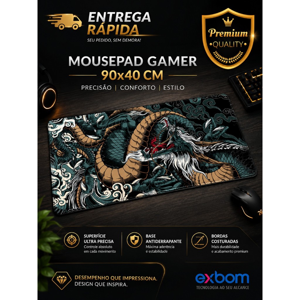 Mouse Pad Gamer Extra Grande Profissional 90x40 Desk Pad Tapete EXBOM