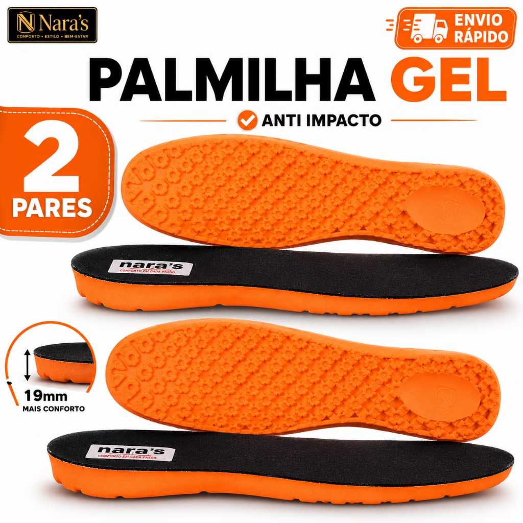 Kit Palmilha Gel Ortopédica Anatômica Anti-Impacto