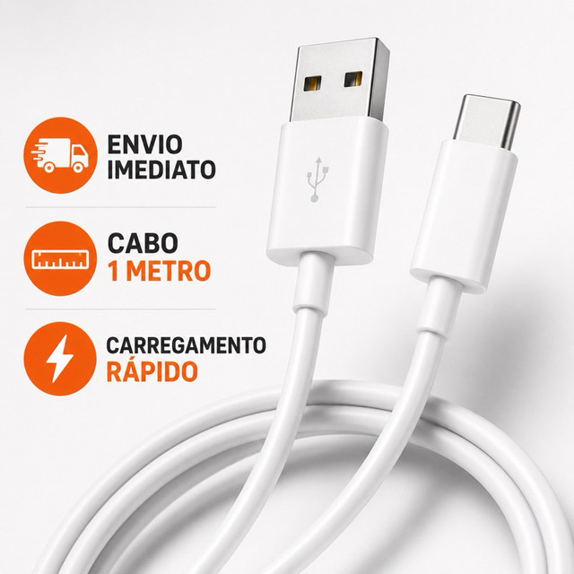 Cabo USB Tipo C Reforçado 1 Metro Carregamento Rápido Turbo Dados Android Auto CarPlay Celular